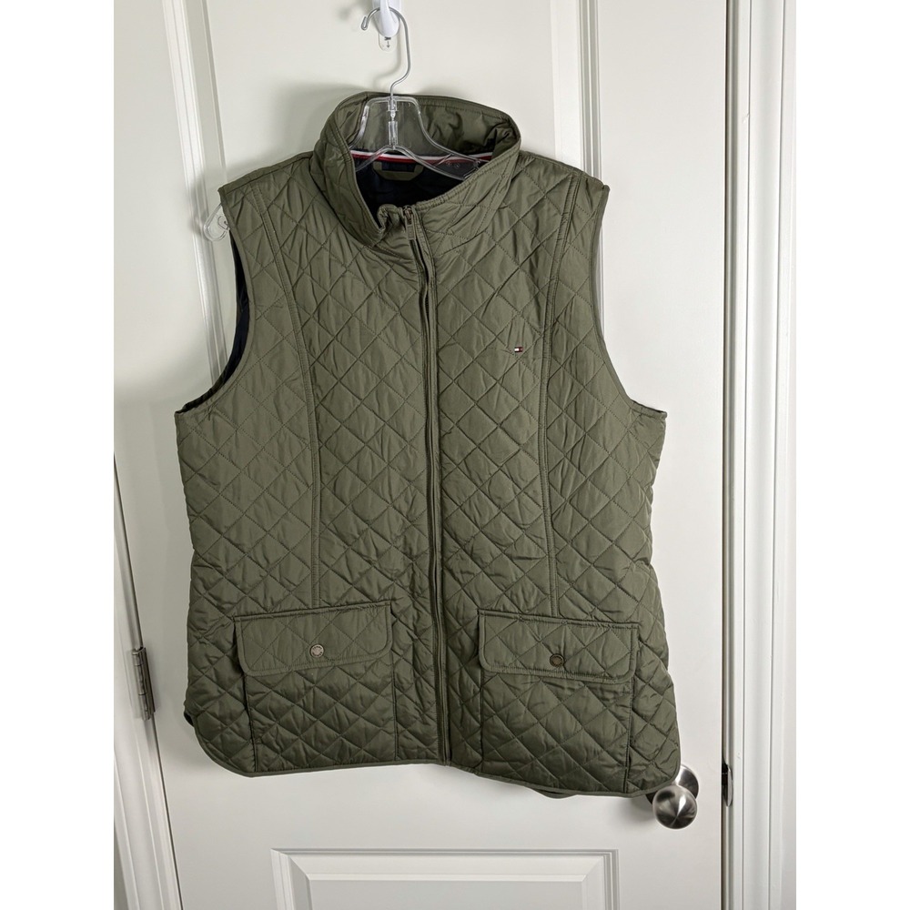 Tommy Hilfiger Women's  Green Quilted Front Zip Vest Size XL